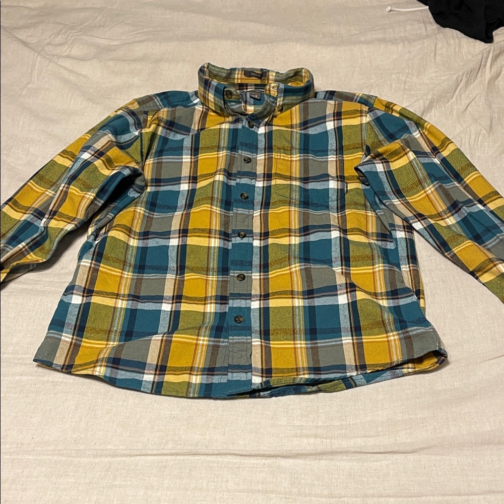 Men's Plaid Eddie Bauer Shirt in Blue and Yellow